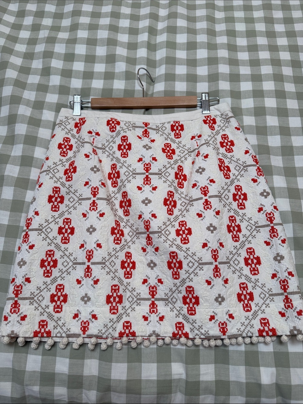 Maeve Cream Skirt with Red and Taupe Embroidery